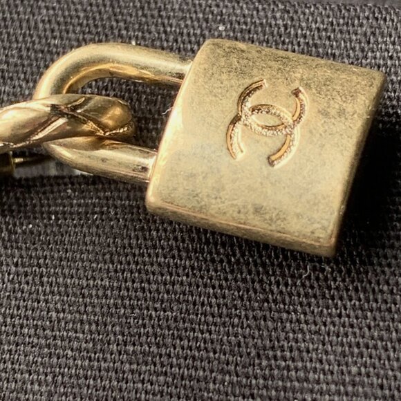 Authentic Chanel Drop Lock Padlock Earrings Gold Hardware - Picture 7 of 8